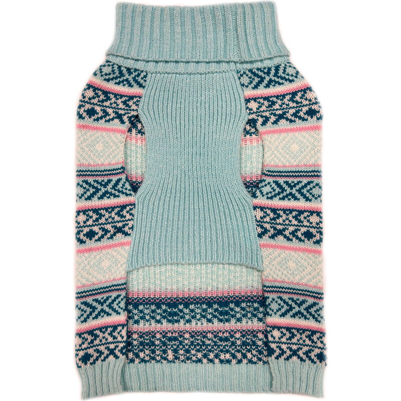 PetRageous Designs Eddie Bauer Dog Sweater, Camano Fair Isle, Aqua/Pink image number null