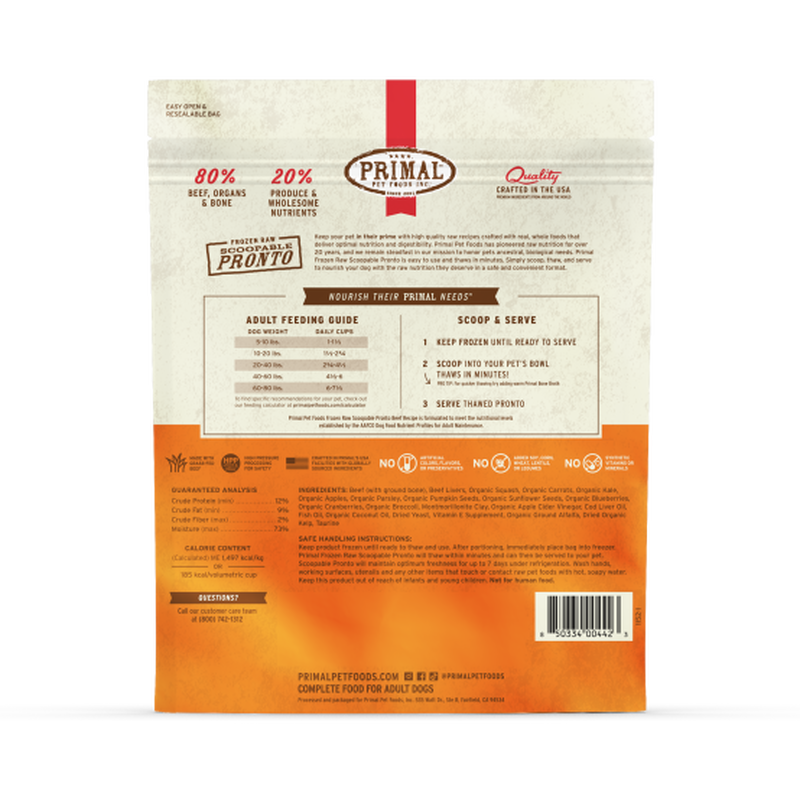 Primal Pronto Raw Frozen Dog Food, Beef, 4-lb image number null