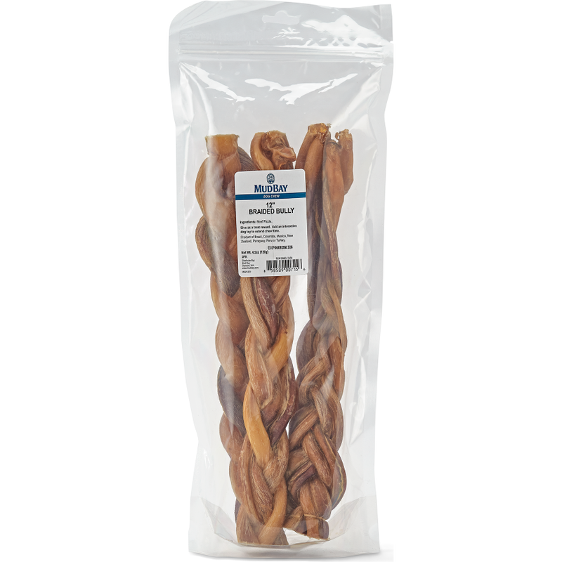 Mud Bay Braided Bully Stick Dog Treats, 12-in, 3-pack image number null