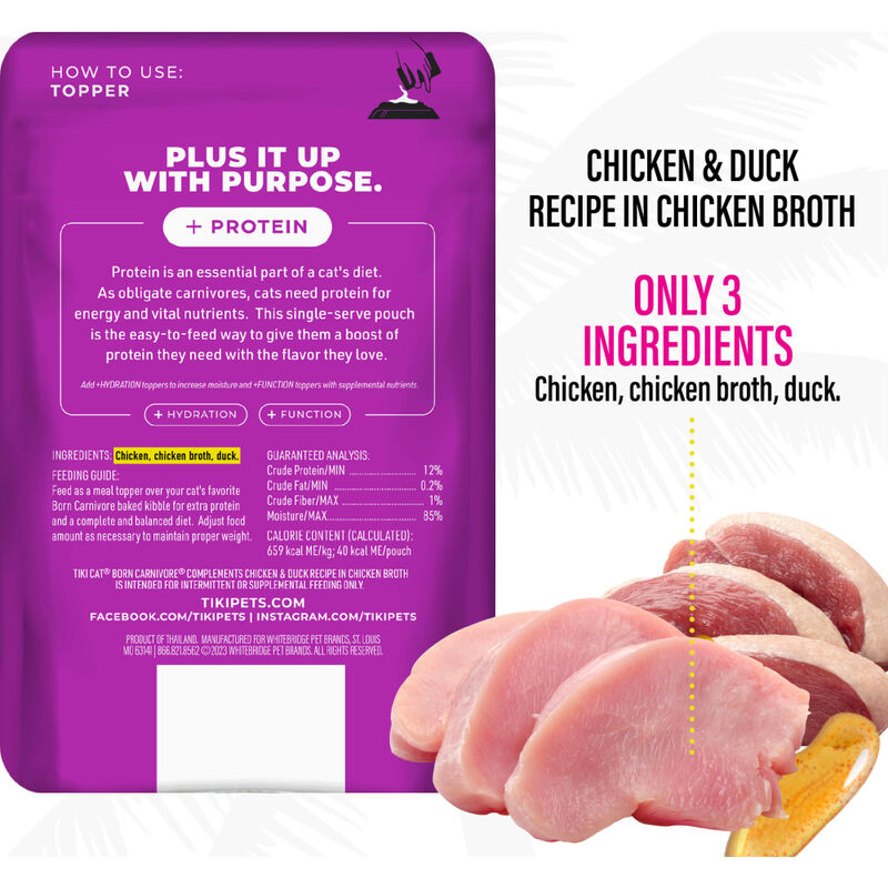 Tiki Cat Born Carnivore Complements Wet Cat Food Topper, Chicken & Duck, 2.1-oz image number null