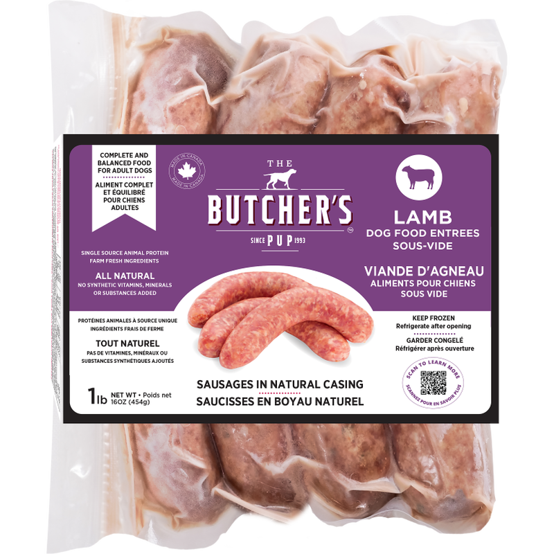 The Butcher's Pup Sous Vide Sausage Dog Food, Lamb, 16-oz image number null
