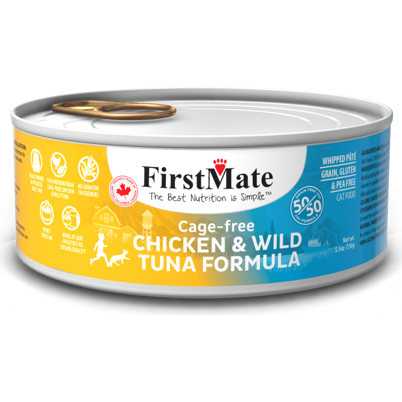 FirstMate 50/50 Grain-Free Canned Cat Food, Chicken & Tuna, 5.5-oz image number null