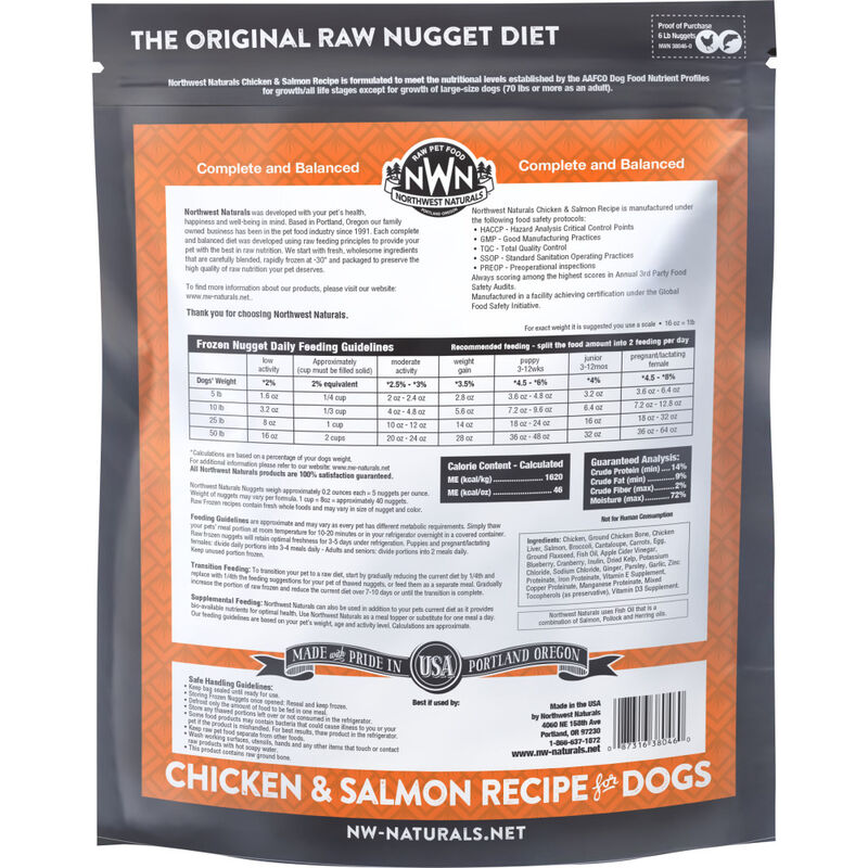 Northwest Naturals Raw Frozen Dog Food, Nuggets, Chicken & Salmon, 6-lb image number null