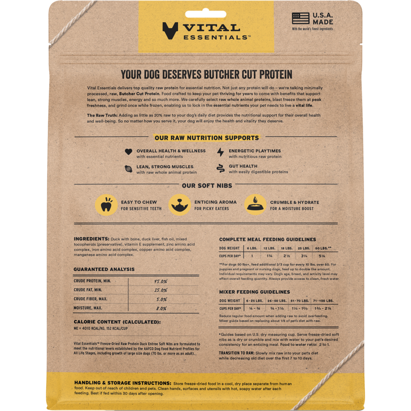 Vital Essentials Raw Freeze-Dried Dog Food, Duck, Soft Nibs, 14-oz image number null