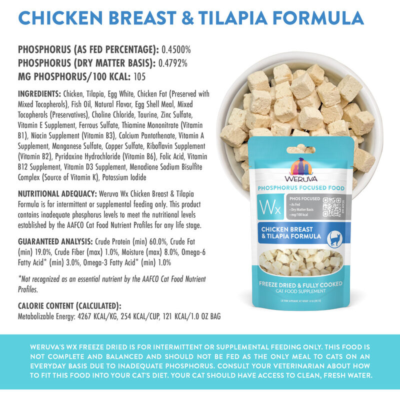 Weruva Wx Freeze-Dried Cat Food, Chicken & Tilapia, 1-oz image number null