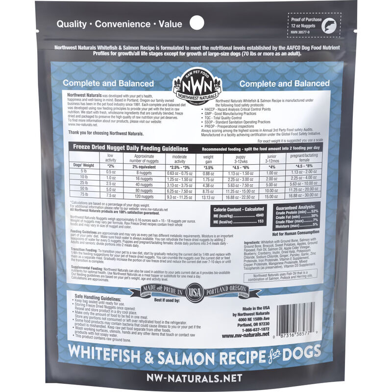 Northwest Naturals Raw Freeze-Dried Dog Food, Nuggets, Whitefish & Salmon, 12-oz image number null