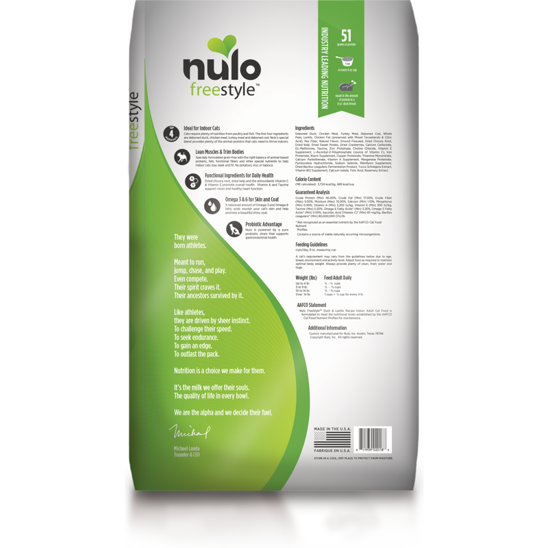 Nulo Freestyle Grain-Free Dry Cat Food, Indoor, Duck & Lentils image number null
