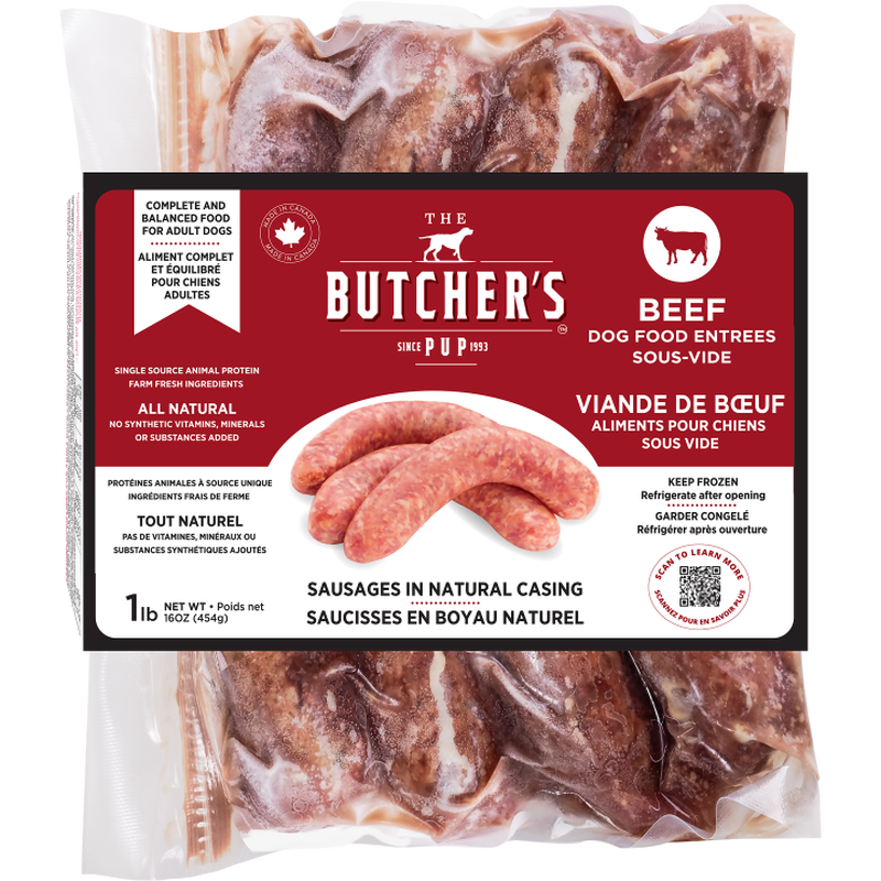 The Butcher's Pup Sous Vide Sausage Dog Food, Beef, 16-oz image number null