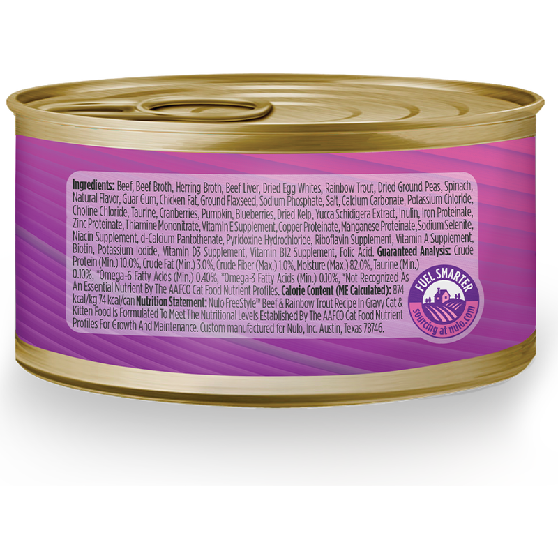 Nulo Freestyle Grain-Free Canned Cat Food, Shredded, Beef & Rainbow Trout, 3-oz image number null