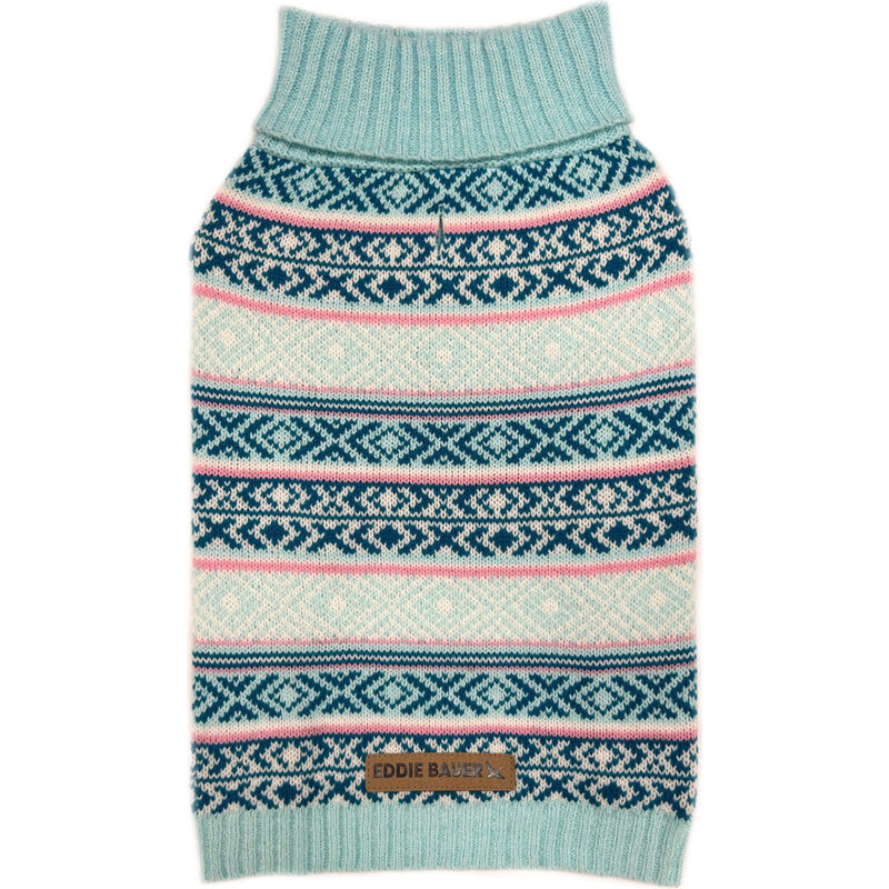 PetRageous Designs Eddie Bauer Dog Sweater, Camano Fair Isle, Aqua/Pink image number null