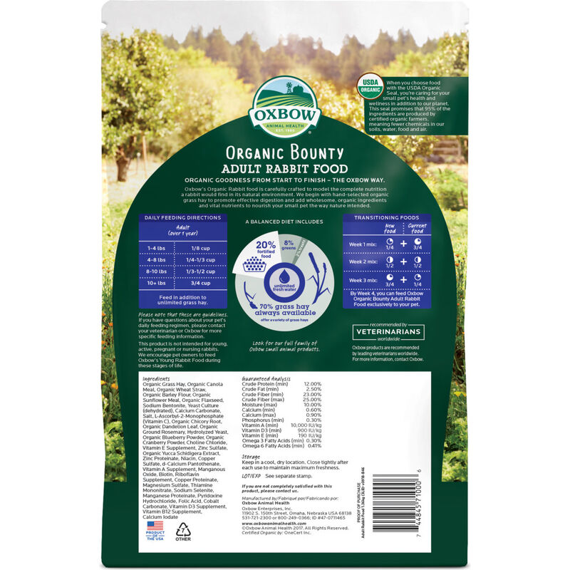 Oxbow Organic Bounty Adult Rabbit Food, 3-lb image number null