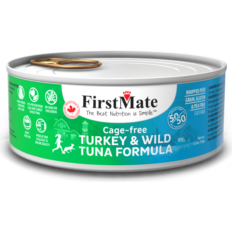 FirstMate 50/50 Grain-Free Canned Cat Food, Turkey & Tuna, 5.5-oz image number null
