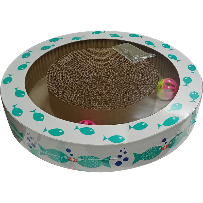 PetRageous Designs Interactive Corrugated Cat Scratcher with Jingle Balls, White image number null