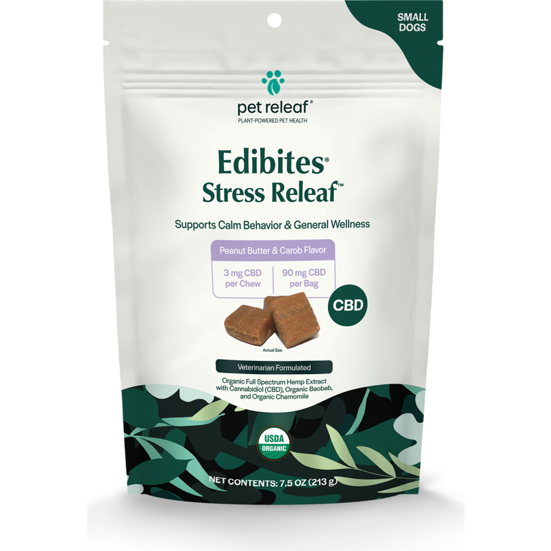 Pet Releaf Hemp Edibites Stress Releaf Small Breed Dog Supplement, Peanut Butter & Carob, 7.5-oz image number null