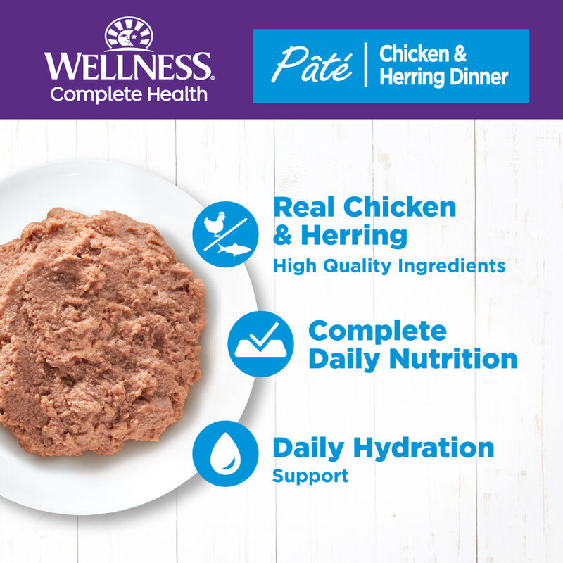 Wellness Complete Health Pate Canned Cat Food, Chicken & Herring image number null