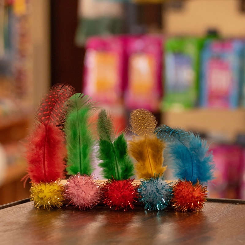 Boca Pet Tabby Tinsel Feather Puff Cat Toy, Assorted Colors image number null