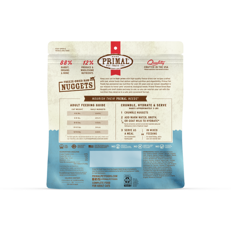 Primal Raw Freeze-Dried Cat Food, Nuggets, Rabbit, 14-oz image number null