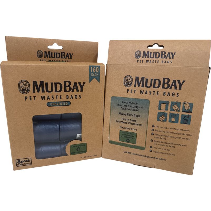 Mud Bay PCR Pet Waste Bags, Unscented, 8 Rolls, 160-count image number null