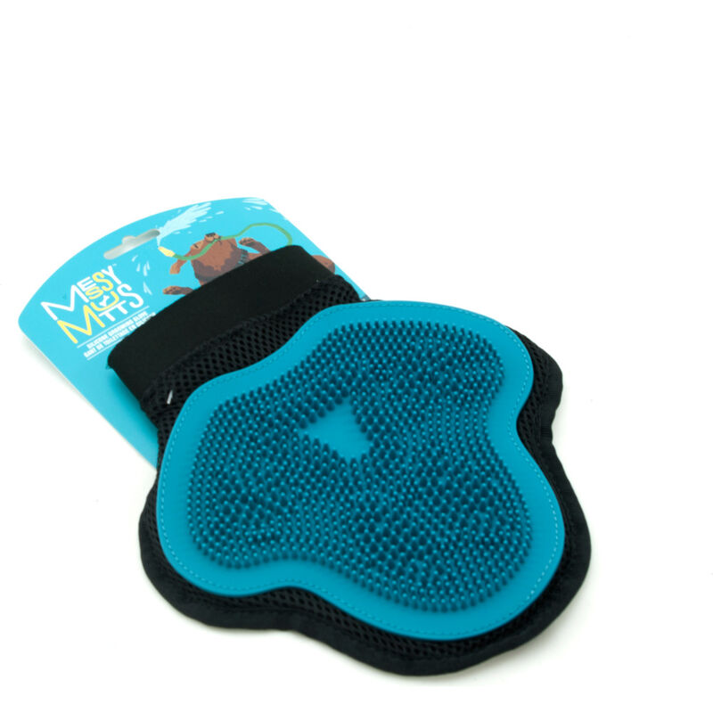 Messy Mutts Silicone Pet Grooming Glove, Blue image number null