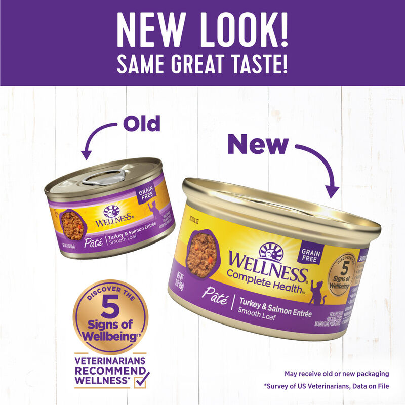 Wellness Complete Health Pate Canned Cat Food, Turkey & Salmon image number null
