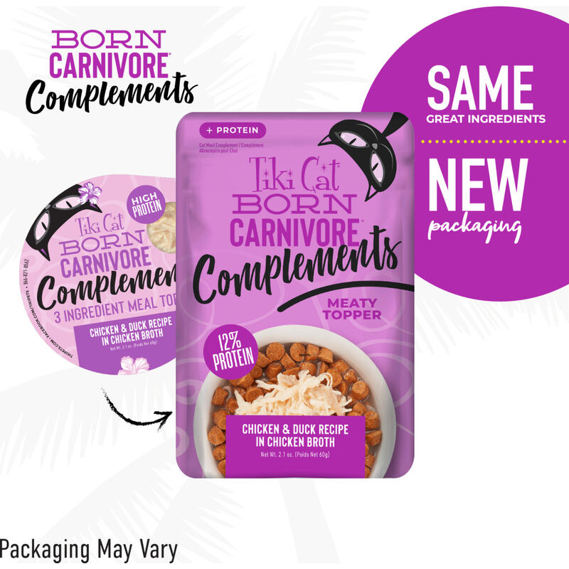 Tiki Cat Born Carnivore Complements Wet Cat Food Topper, Chicken & Duck, 2.1-oz image number null