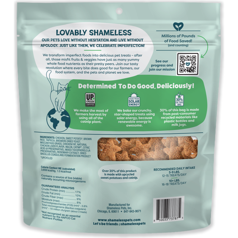 Shameless Pets Catnip N Chill Crunchy Cat Treats, Chicken & Catnip image number null