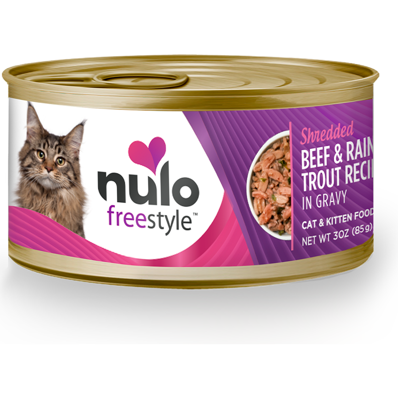 Nulo Freestyle Grain-Free Canned Cat Food, Shredded, Beef & Rainbow Trout, 3-oz image number null