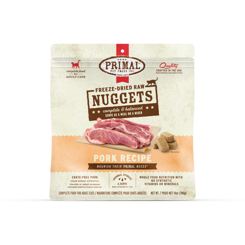 Primal Raw Freeze-Dried Cat Food, Nuggets, Pork, 14-oz image number null