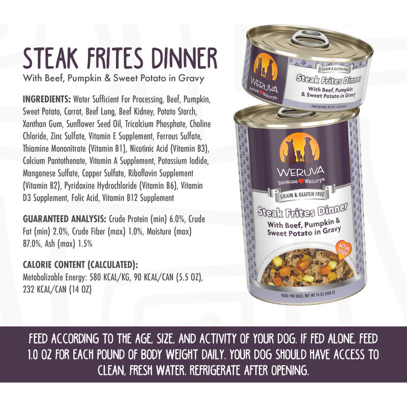 Weruva Classic Canned Dog Food, Steak Frites Dinner, Beef & Pumpkin, 14-oz image number null