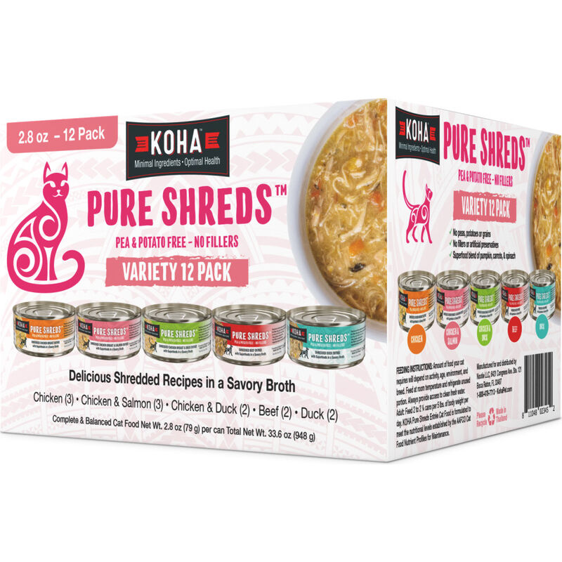 Koha Pure Shreds Canned Cat Food, Variety Pack, 2.8-oz, 12-pack image number null