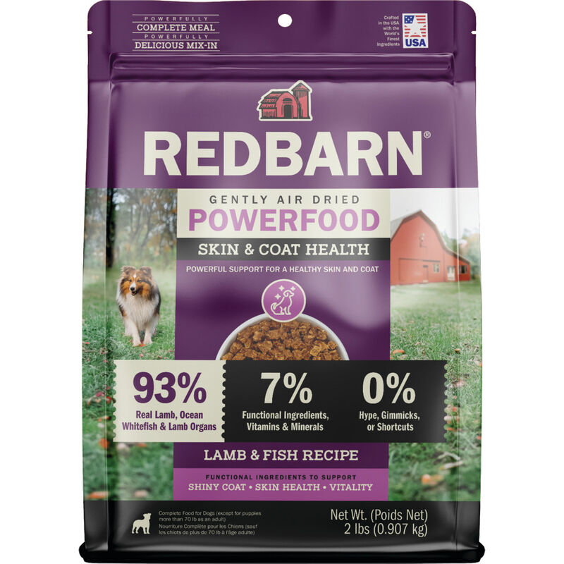 Redbarn Powerfood Air-Dried Dog Food, Skin & Coat, Lamb & Fish, 2-lb image number null