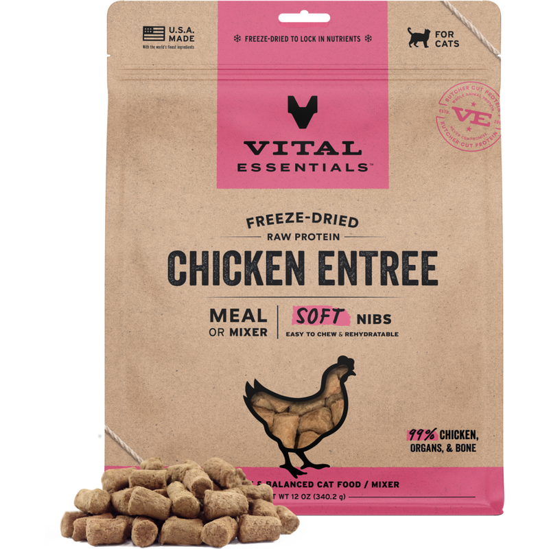 Vital Essentials Raw Freeze-Dried Cat Food, Chicken, Soft Nibs, 12-oz image number null