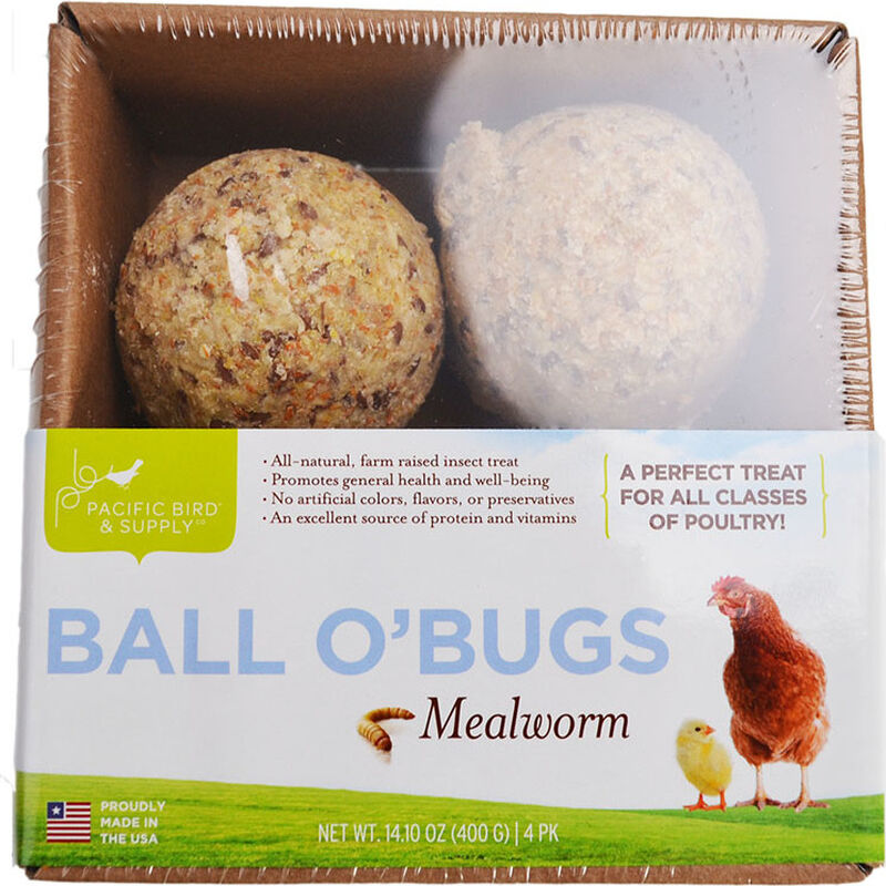 Pacific Bird & Supply Ball O' Bugs Mealworm Chicken Treat, 4-pack image number null