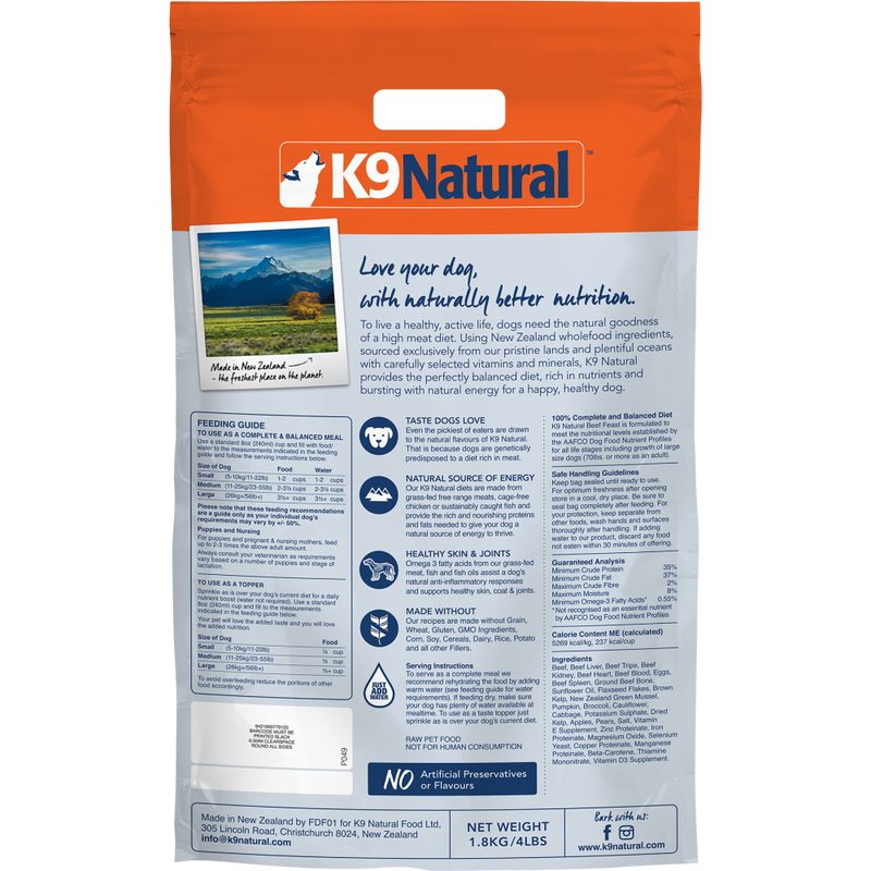 K9 Natural Freeze-Dried Dog Food, Beef image number null