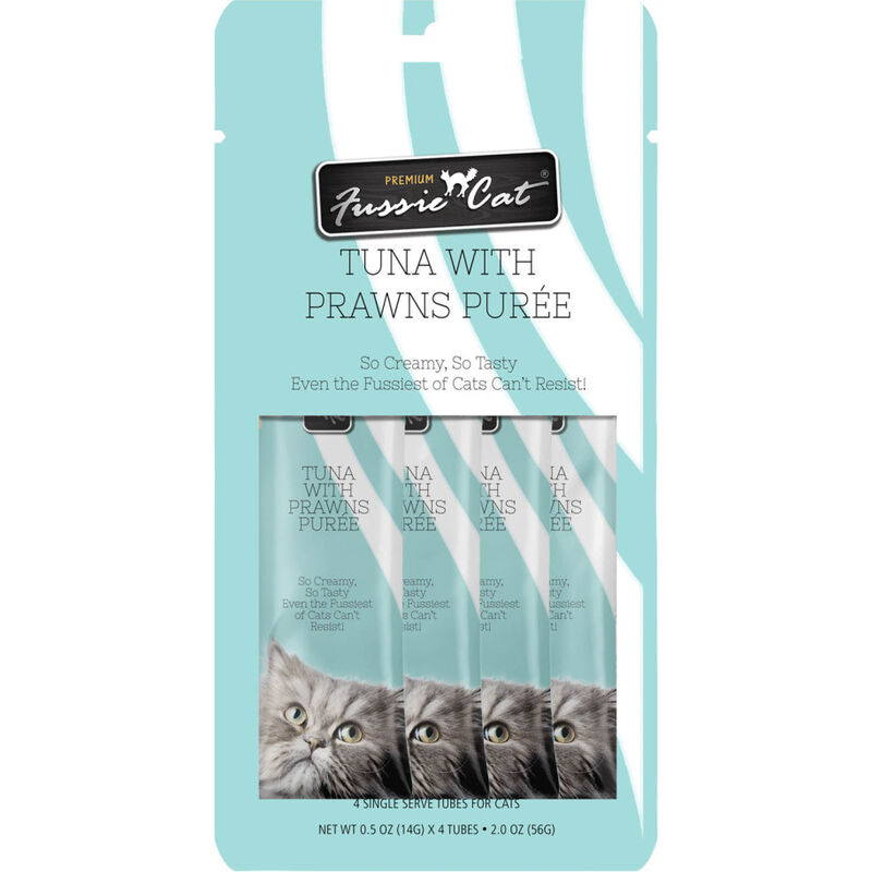 Fussie Cat Premium Puree Cat Treat, Tuna & Prawns, 4-count image number null