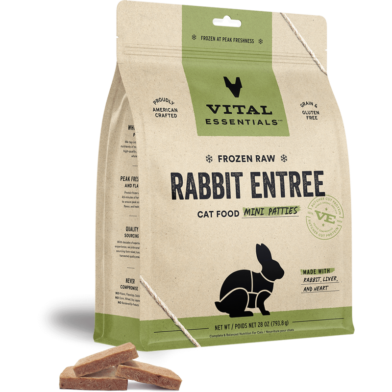 Vital Essentials Raw Frozen Cat Food, Rabbit, Mini Patties, 28-oz image number null