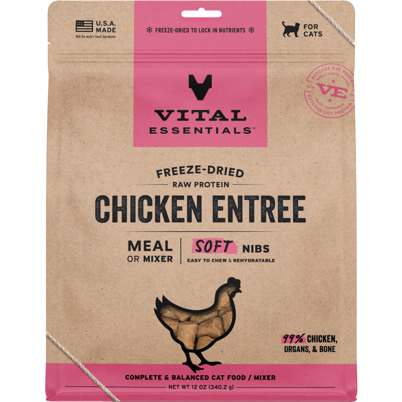 Vital Essentials Raw Freeze-Dried Cat Food, Chicken, Soft Nibs, 12-oz image number null