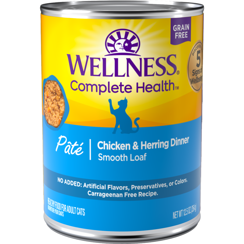 Wellness Complete Health Pate Canned Cat Food, Chicken & Herring image number null