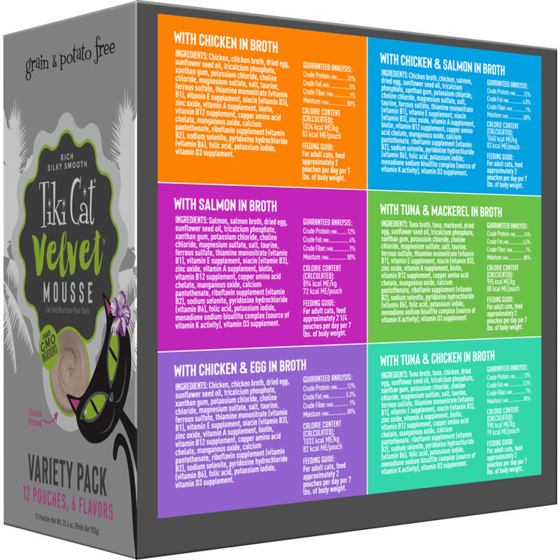 Tiki Cat Velvet Mousse Wet Cat Food, Variety Pack, 2.8-oz, 12-pack image number null