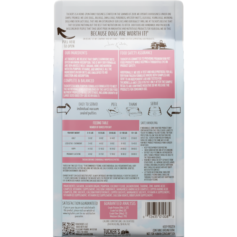 Tucker's Raw Frozen Dog Food, Salmon & Pumpkin, 6-lb image number null