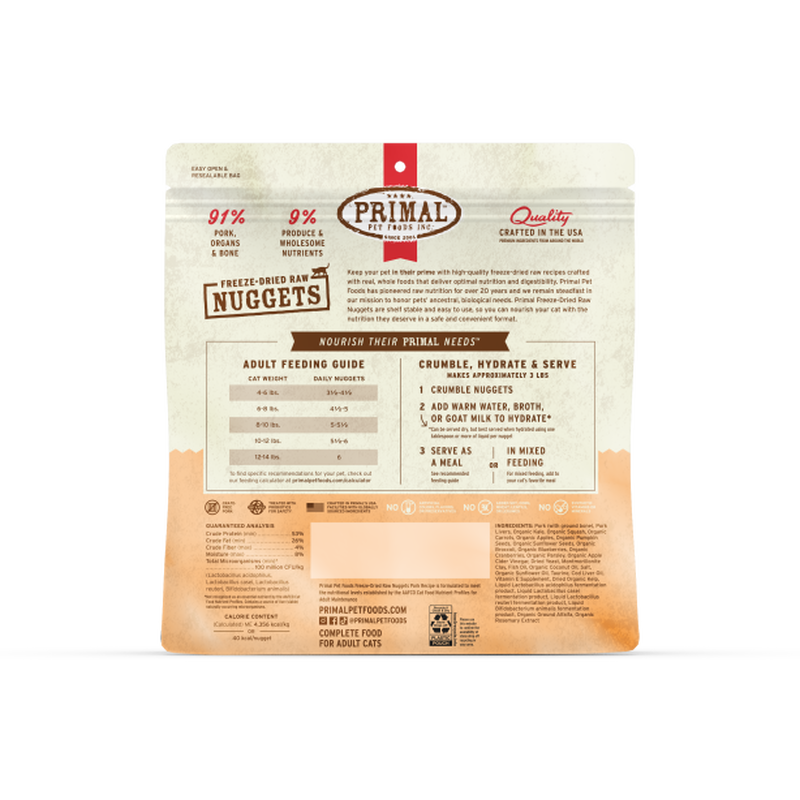 Primal Raw Freeze-Dried Cat Food, Nuggets, Pork, 14-oz image number null