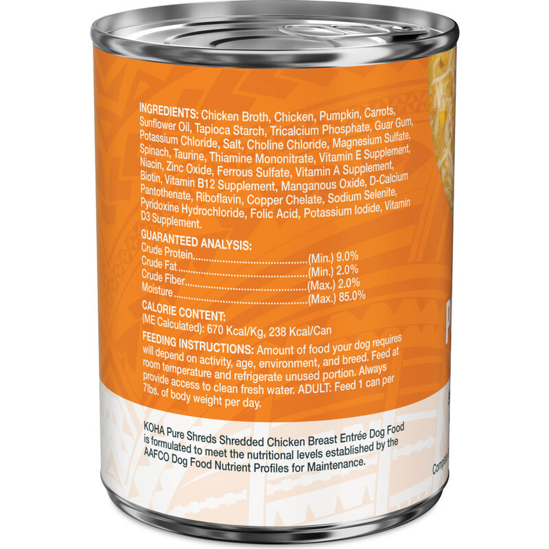 Koha Pure Shreds Canned Dog Food, Chicken, 12.5-oz image number null
